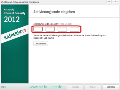 KIS 2012 Aktivierungscode eingeben